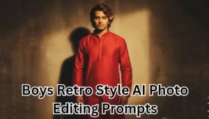 A young boy in retro style outfit posing with vintage filters, created using Google Gemini AI photo editing prompts