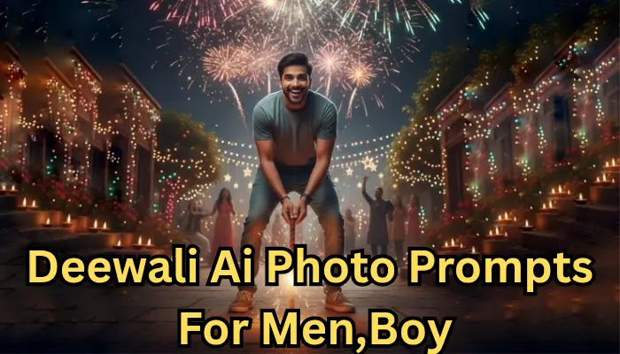 Google Gemini Dewali Ai Photo Prompts for Mens ,Boys in festive Diwali outfits, AI-generated using Gemini prompts, glowing diyas and colorful festival decorations in the background.