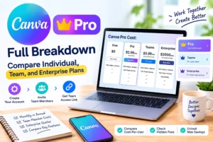 Canva Pro account setup guide showing plans, team access and billing settings