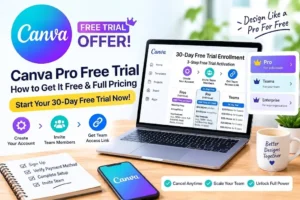 Canva Pro free trial screen showing how to activate 30-day free access