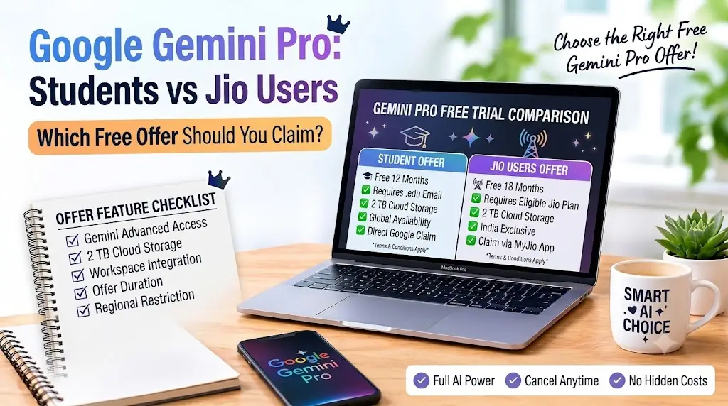 Comparison of Google Gemini Pro student offer versus Jio offer eligibility